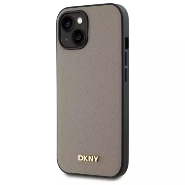 DKNY Grained Metal Logo MagSafe iPhone 15 Case - Beige 1