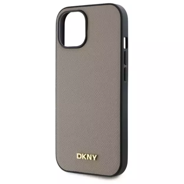 DKNY Grained Metal Logo MagSafe iPhone 15 Case - Beige 5