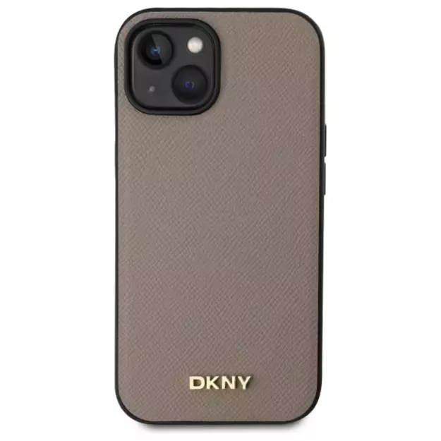 DKNY Grained Metal Logo MagSafe iPhone 15 Case - Beige 2