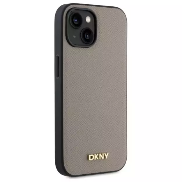 DKNY Grained Metal Logo MagSafe iPhone 15 Case - Beige 3