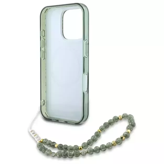 Guess IML Flowers Allover Electro With Pearl Strap MagSafe case for iPhone 16 Pro Max - green 5
