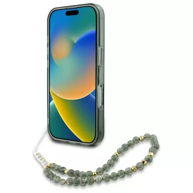 Guess IML Flowers Allover Electro With Pearl Strap MagSafe case for iPhone 16 Pro Max - green 3