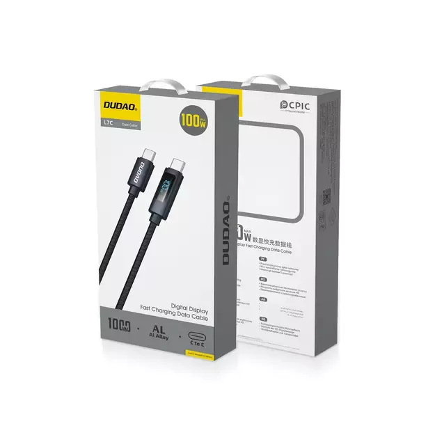 Dudao L7C USB-C - USB-C 100W Cable with LED Display 1m - Black 2