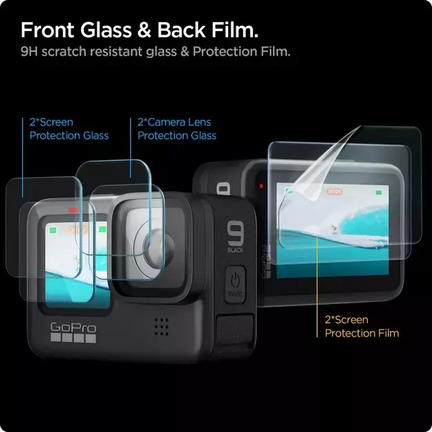 Spigen Glass.tR Slim Tempered Glass + Film 2-Set for GoPro Hero 9 / 10 / 11 / 12 - Transparent 1