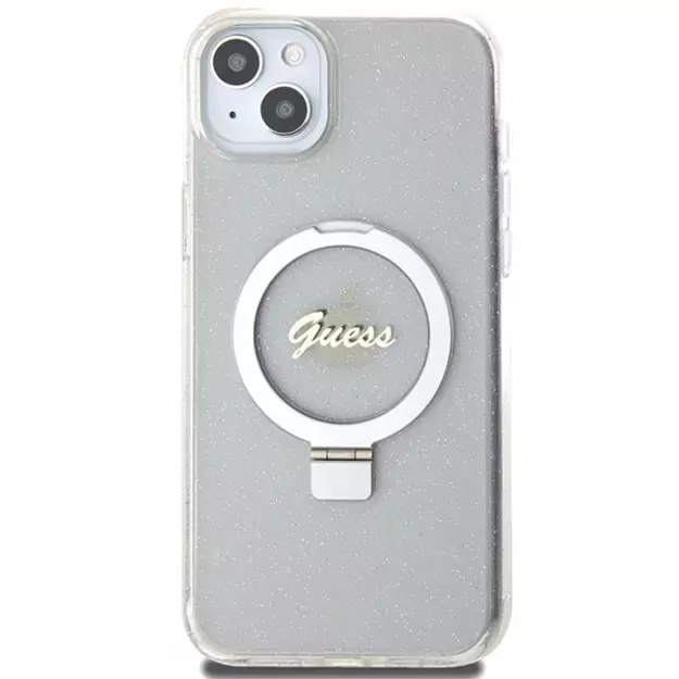 Guess GUHMP15MHRSGSD iPhone 15 Plus / 14 Plus 6.7&quot  transparent/transparent hardcase Ring Stand Script Glitter MagSafe 2