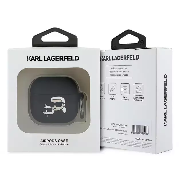 Karl Lagerfeld KLA4RUNKCHK AirPods 4 cover black/black Silicone Karl&amp Chaupette Head 3D 4