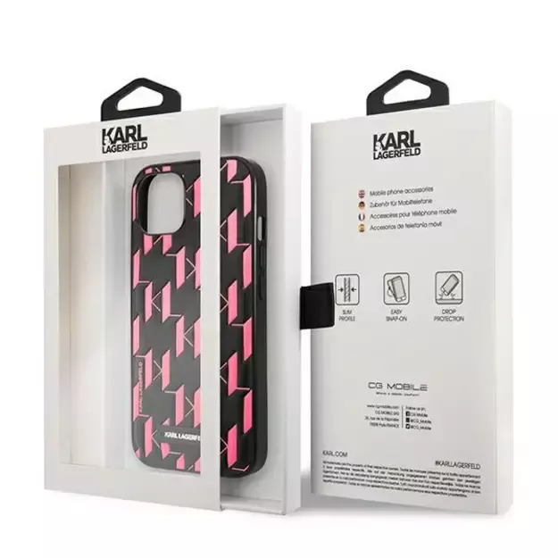Karl Lagerfeld Monogram Plaque Case for iPhone 13 / 14 / 15 6.1&quot  - Pink 14