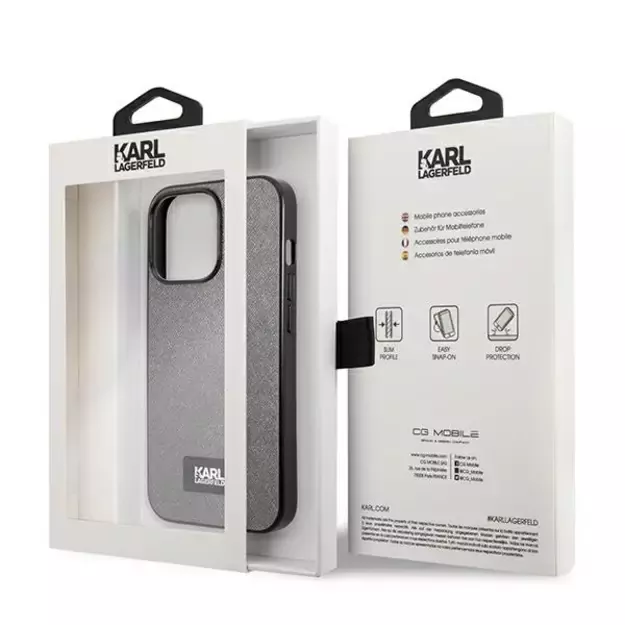Karl Lagerfeld Saffiano Plaque Case for iPhone 13 Pro Max 6.7&quot  - Silver 7