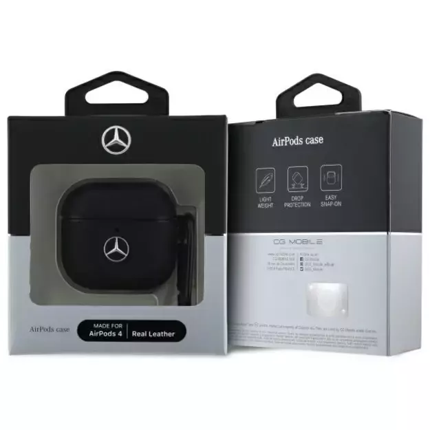 Mercedes MEA4CSLBK AirPods 4 cover black/black Leather Metal Logo 4