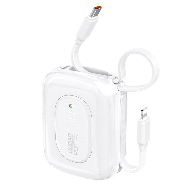Dudao K32 22.5W 10000 mAh Powerbank with Built-in USB-C/ Lightning Cable - White