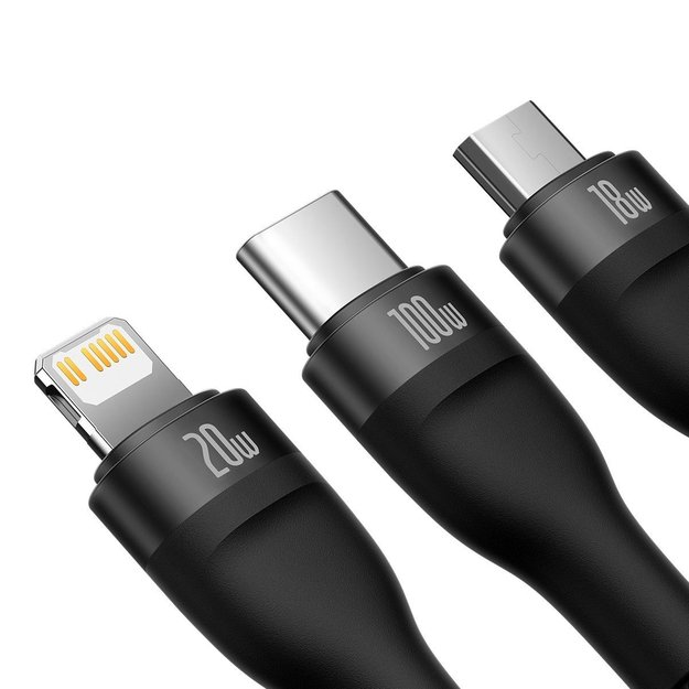 Baseus Flash Series II cable USB Type C - USB Type C / Lightning / micro USB 100 W 1.5 m black (CASS030201) 1