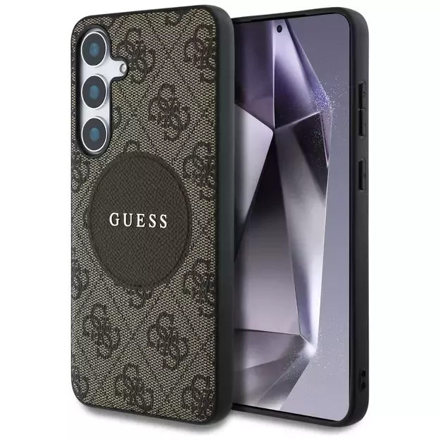 Guess 4G Round Patch Classic Logo MagSafe Case for Samsung Galaxy S25 Brown