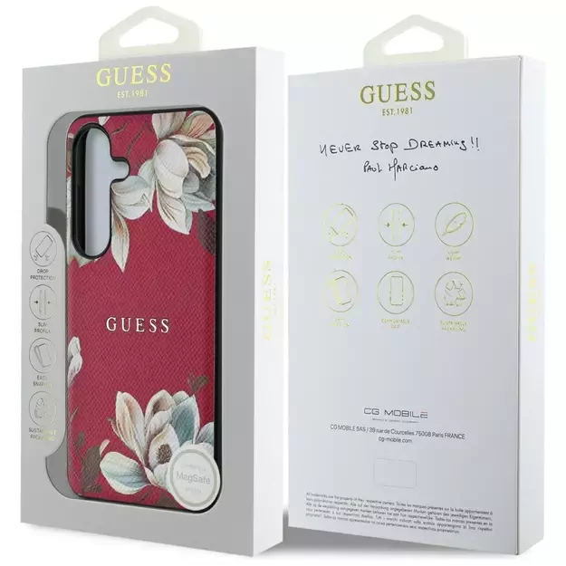 Guess Grained Printed Flower Pattern MagSafe case for Samsung Galaxy S25 fuchsia 14