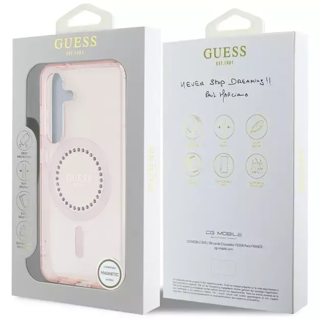 Guess Rhinestones Printed Classic Logo MagSafe Samsung Galaxy S25 Case Pink 14