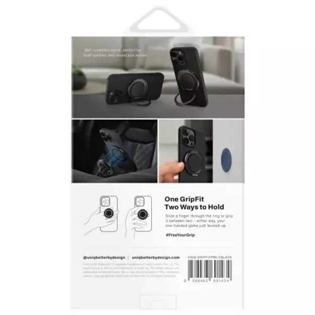 Uniq Gripfit Premium 360 Magnetic Mount&amp Kickstand Magnetic Holder black/carbon black 5