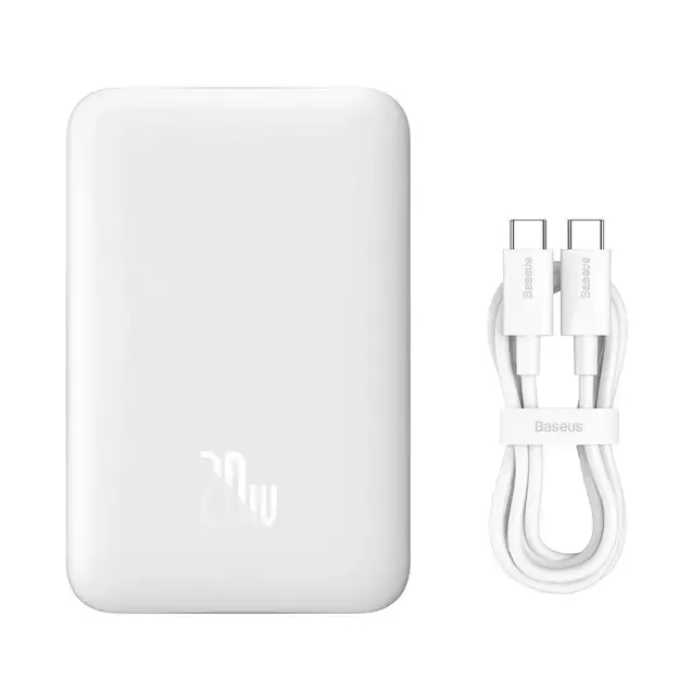 Baseus Magnetic Mini 10000mAh USB-C PD 20W / MagSafe 15W powerbank - white + USB-C cable 12