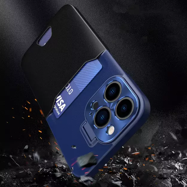 Leather Stand Case case for iPhone 14 Pro cover card wallet with stand blue 12