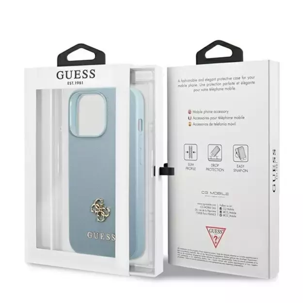 Guess Saffiano 4G Small Metal Logo Case for iPhone 13 Pro / 13 - Blue 14