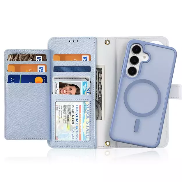 Dux Ducis Lawa Leather Case for Samsung Galaxy S25+ with Detachable Magnetic Wallet - Blue 23