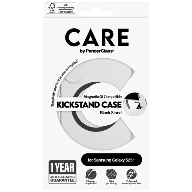 CARE by PanzerGlass Feature Black Kickstand &amp  QI Case for Samsung Galaxy S25+ - Transparent 6