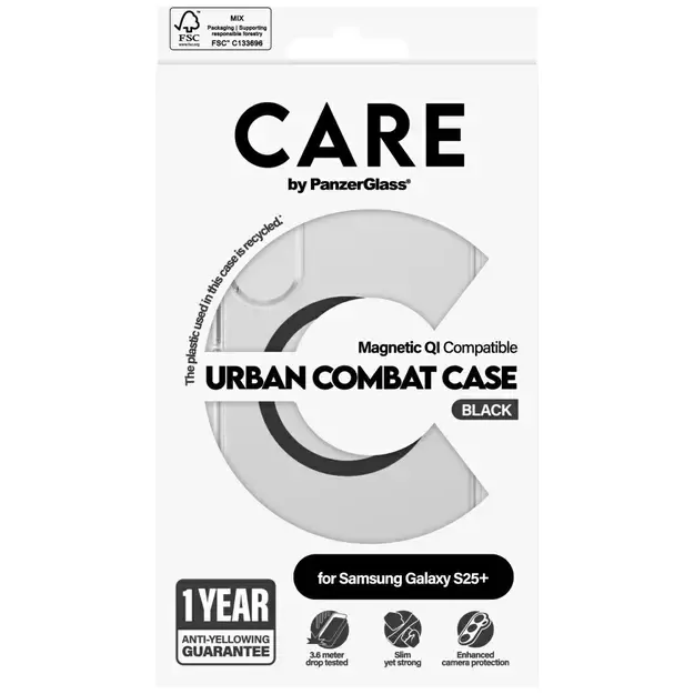 CARE by PanzerGlass Flagship Urban Combat Black QI Case for Samsung Galaxy S25+ - Transparent 1