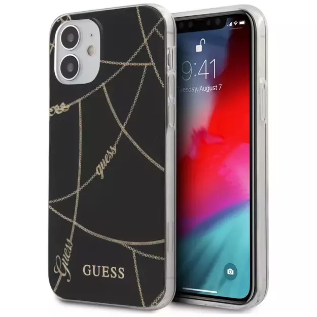 Guess GUHCP12SPCUCHBK iPhone 12 mini 5.4&quot  black/black hardcase Gold Chain Collection