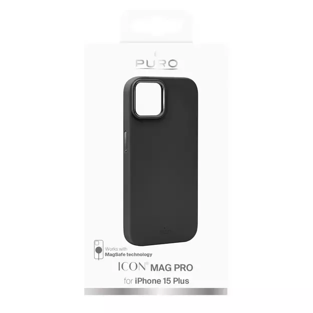 Puro Icon Mag Pro Silicone Case with MagSafe with Metal Buttons for iPhone 15 Plus - Black 4