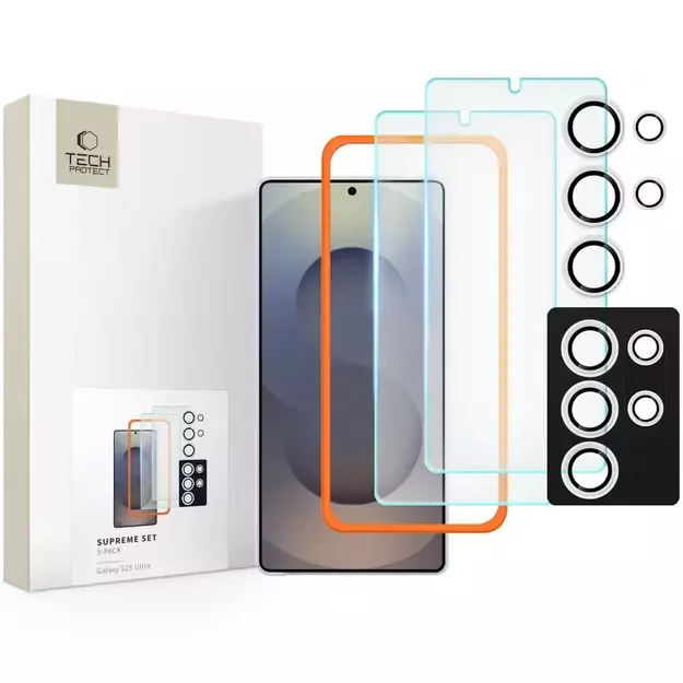 Tech-Protect Supreme Set for Samsung Galaxy S25 Ultra 2x Tempered Glass Screen Protector / Camera Tempered Glass - Clear
