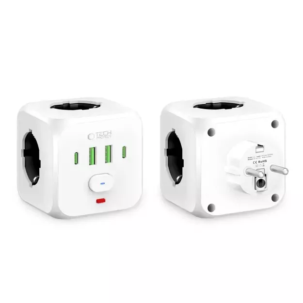 Tech-Protect PCL3x4 Power Strip, 2x USB-A, 2x USB-C, 3x AC Type Schuko - White 7