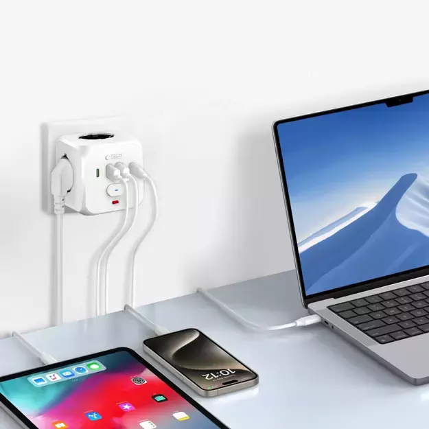 Tech-Protect PCL3x4 Power Strip, 2x USB-A, 2x USB-C, 3x AC Type Schuko - White 8