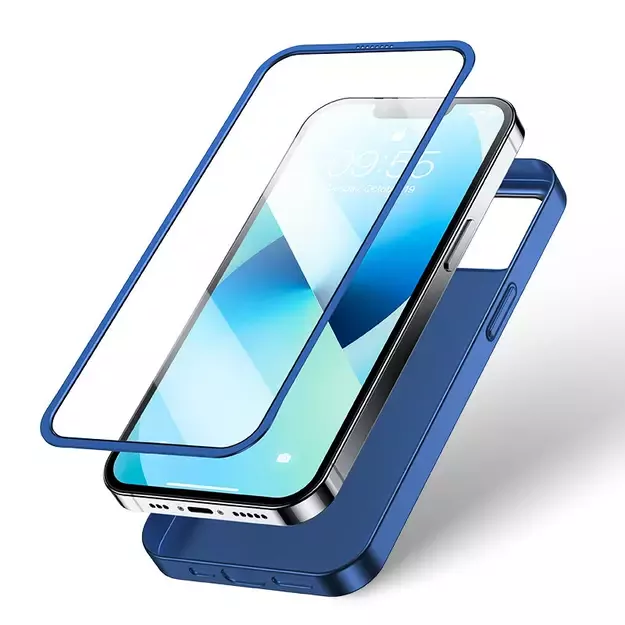 Joyroom 360 Full Case front and back cover for iPhone 13 + tempered glass screen protector blue (JR-BP927 blue) 10