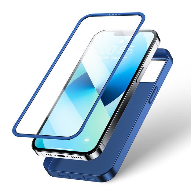 Joyroom 360 Full Case front and back cover for iPhone 13 + tempered glass screen protector blue (JR-BP927 blue) 3