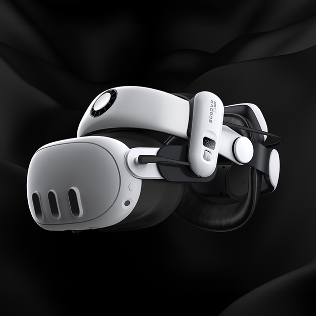 BoboVR S3 Pro strain relief strap for Meta Quest 3 VR goggles + B100 external battery - white and black 3