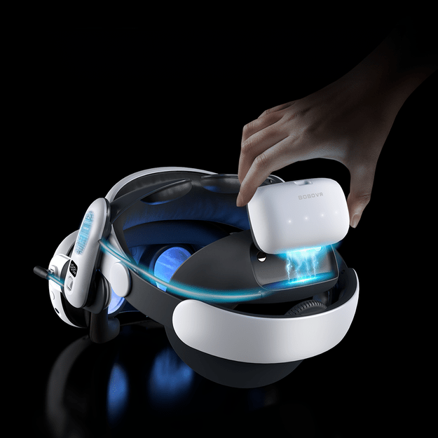 BoboVR S3 Pro strain relief strap for Meta Quest 3 VR goggles + B100 external battery - white and black 5