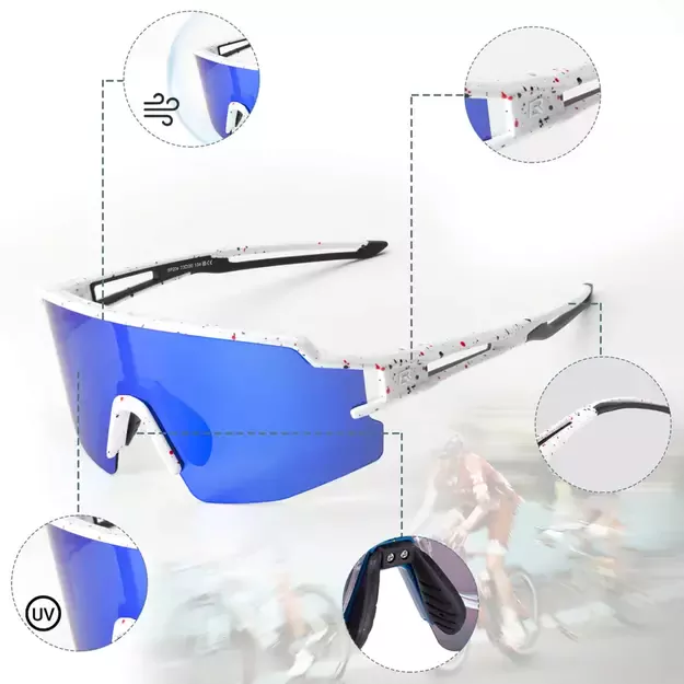 Rockbros Polarized Cycling Glasses with UV Protection and Corrective Insert Blue Lenses - White 5