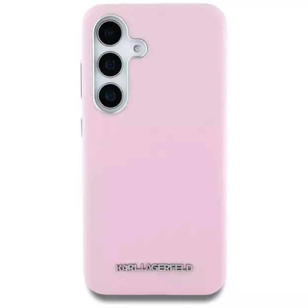 Karl Lagerfeld Saffiano Full Wrapped Elongated Metal Logo MagSafe Case for Samsung Galaxy S25 - Pink 2