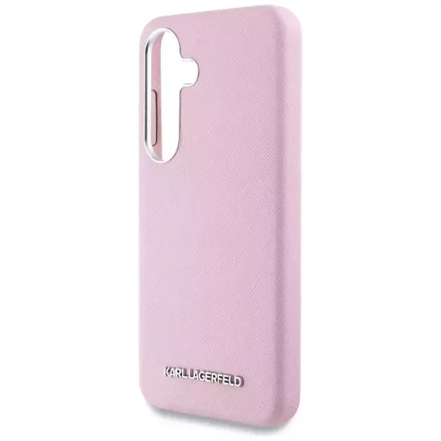 Karl Lagerfeld Saffiano Full Wrapped Elongated Metal Logo MagSafe Case for Samsung Galaxy S25 - Pink 5