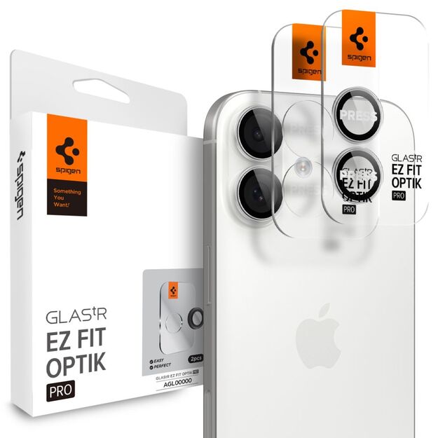 Spigen Optik Pro GLAS.TR &rdquo;EZ FIT&rdquo; Camera Cover 2-pack for iPhone 16 / 16 Plus / 17 - Silver