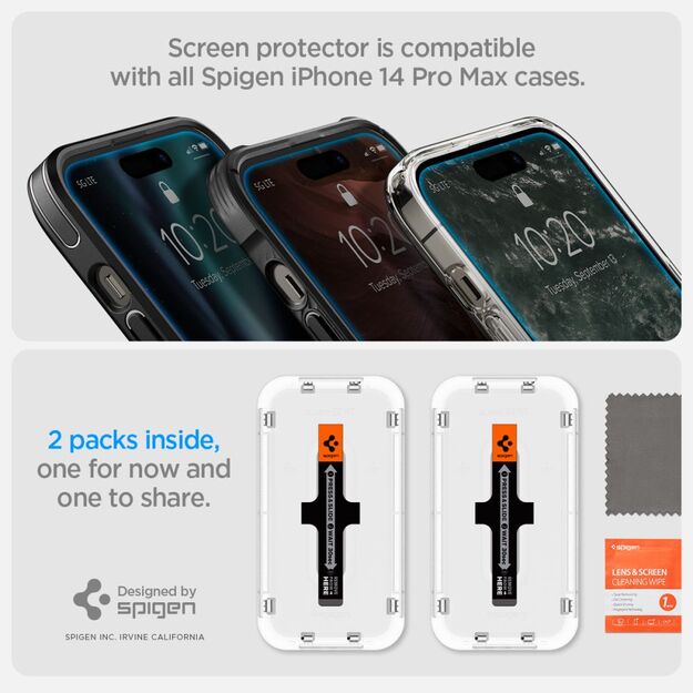 Spigen Glas.tR EZ Fit Tempered Glass for iPhone 14 Pro Max - 2 pcs. 14