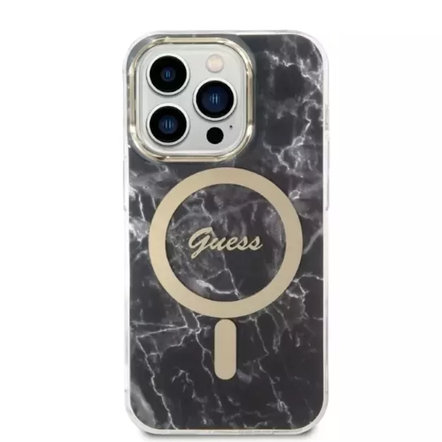 Set Guess GUBPP14LHMEACSK Case+ Charger iPhone 14 Pro 6.1  black/black hard case Marble MagSafe 11