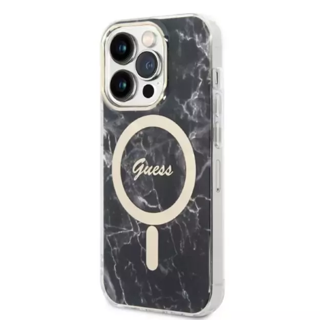 Set Guess GUBPP14LHMEACSK Case+ Charger iPhone 14 Pro 6.1  black/black hard case Marble MagSafe 10