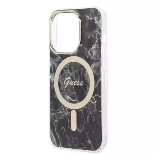 Set Guess GUBPP14LHMEACSK Case+ Charger iPhone 14 Pro 6.1  black/black hard case Marble MagSafe 14