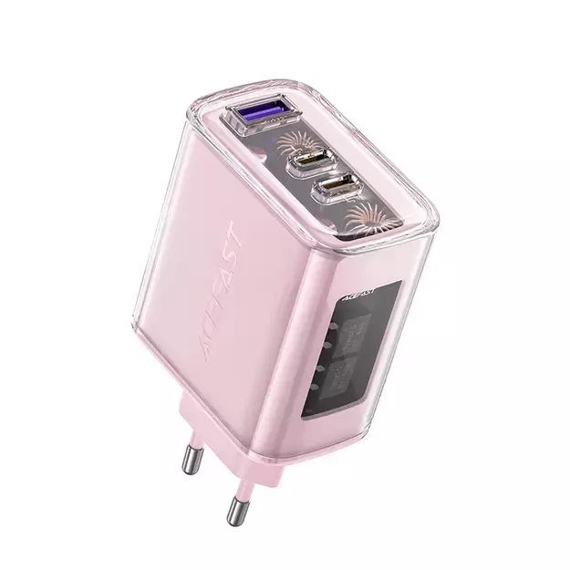Acefast charger GaN 65W 3 ports (1xUSB, 2xUSB C) pink (A45) 1
