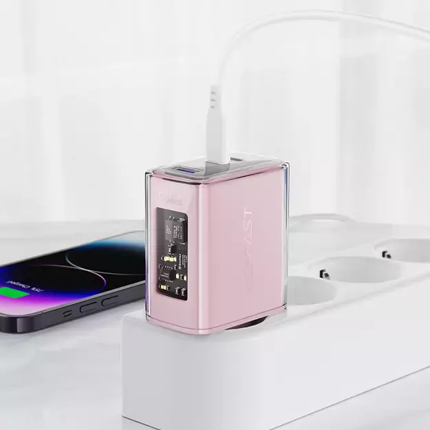 Acefast charger GaN 65W 3 ports (1xUSB, 2xUSB C) pink (A45) 5
