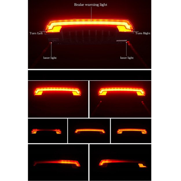 Rockbros LKWD-R1 Rear Bike Light with Laser and Remote Control + Micro USB - USB-A Cable - Black 3