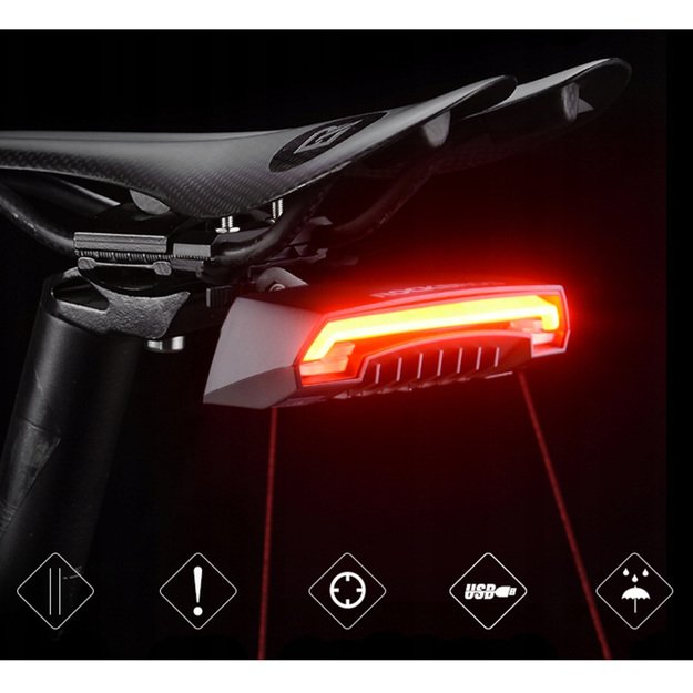 Rockbros LKWD-R1 Rear Bike Light with Laser and Remote Control + Micro USB - USB-A Cable - Black 2