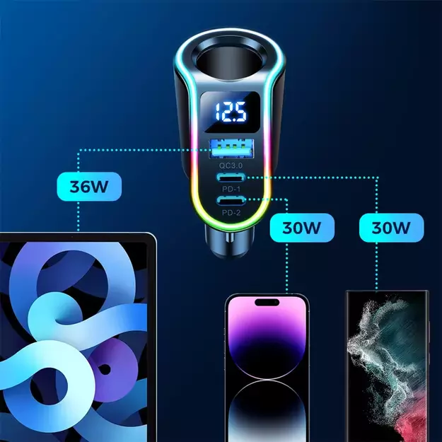 Joyroom fast car charger 4in1 USB-A QC3.0 / 2xUSB-C PD 150W black (JR-CL21) 5