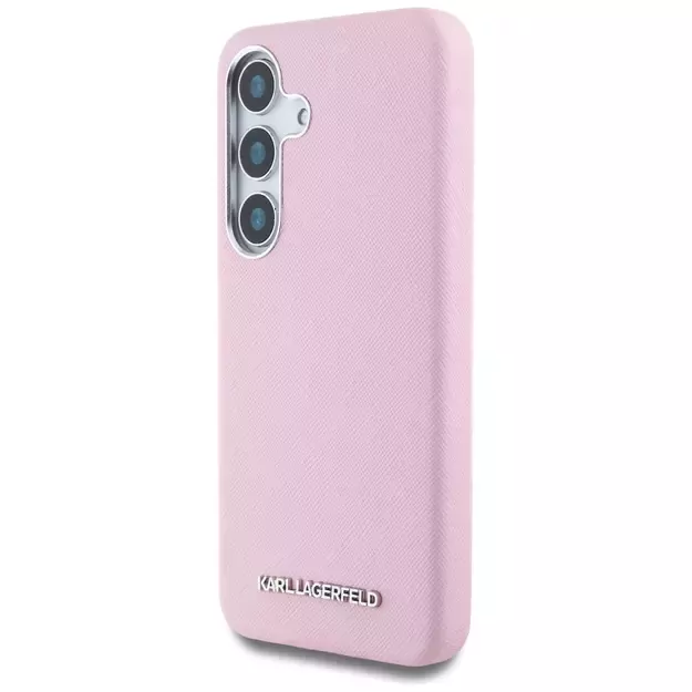 Karl Lagerfeld Saffiano Full Wrapped Elongated Metal Logo MagSafe Case for Samsung Galaxy S25+ - Pink 1