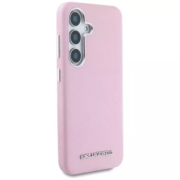 Karl Lagerfeld Saffiano Full Wrapped Elongated Metal Logo MagSafe Case for Samsung Galaxy S25+ - Pink 3