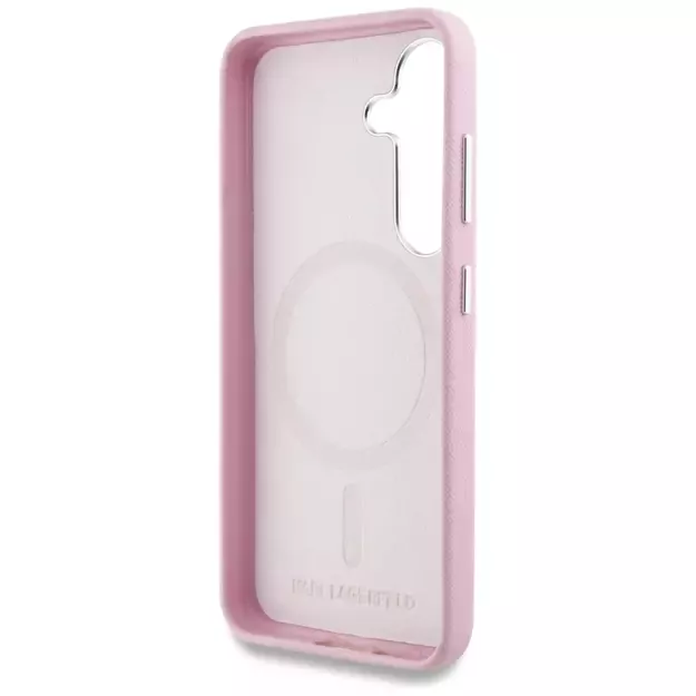 Karl Lagerfeld Saffiano Full Wrapped Elongated Metal Logo MagSafe Case for Samsung Galaxy S25+ - Pink 6